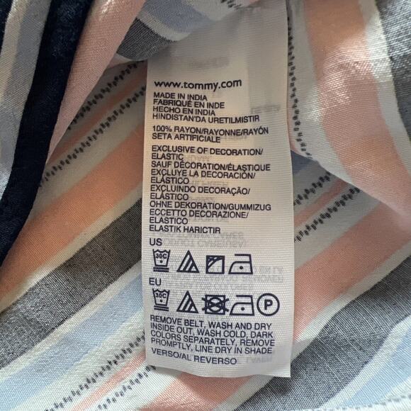 TOMMY HILFIGER Blue Striped Sleeveless Dress elastic Waist Size Medium rayon - Picture 7 of 10